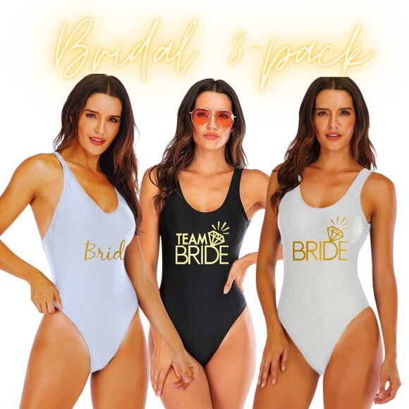 Boutique Other - NWT Bridal Party 3-Pack Swim Suit Value Lot Sizes S - L - XL  White Gold Black